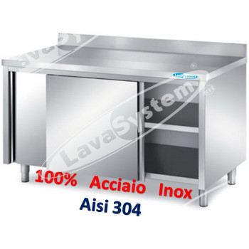 Tavolo Inox Armadiato Professionale con Alzatina cm 120x60x85