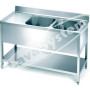 Lavello Inox 2 Vasche con Ripiano e Gocciolatoio a Sinistra cm 140x70x85 : Posizione foro - Senza foro