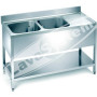 Lavello Inox 2 Vasche con Ripiano e Gocciolatoio a Destra cm 180x70x85 : Posizione foro - Senza foro