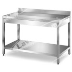 Tavolo Inox Professionale su Gambe con Ripiano e Alzatina cm 60x70x85