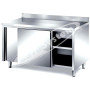 Tavolo Inox Armadiato Professionale con Porte Scorrevoli e Alzatina cm 100x60x85