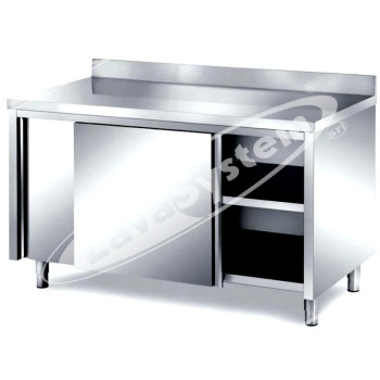 Tavolo Inox Armadiato Professionale con Alzatina cm 120x60x85
