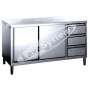 Tavolo Inox Armadiato Professionale con Porte Scorrevoli e Cassettiera cm 140x60x85