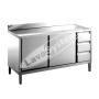 Tavolo Inox Armadiato Professionale con Porte Scorrevoli Alzatina e Cassettiera cm 150x70x85