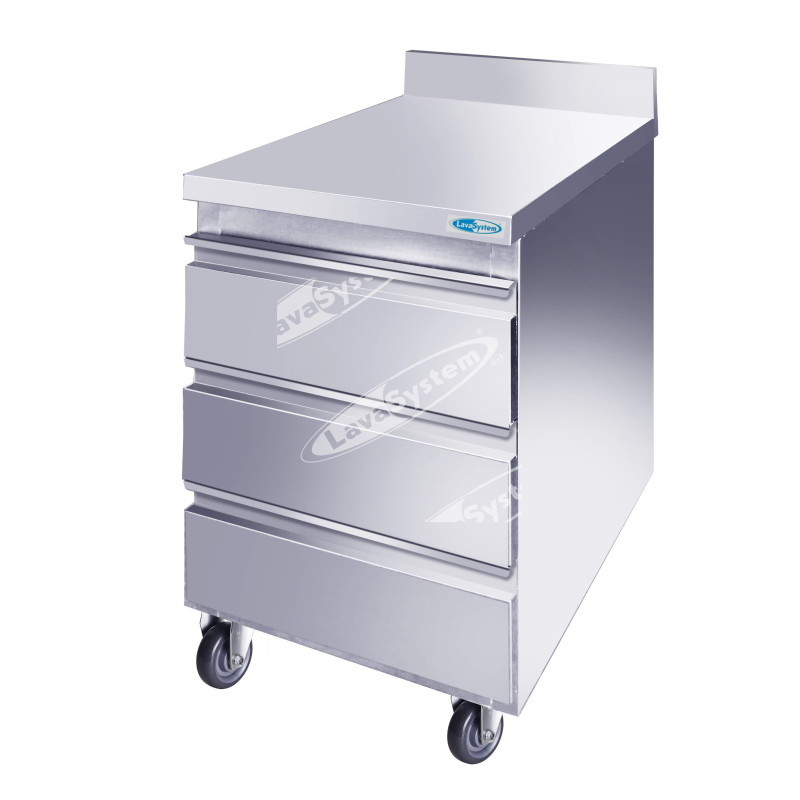 Cassettiera Inox Acciaio AISI 304 3 Cassetti Mm 500x700x850 Con RUOTE E ALZATINA POSTERIORE