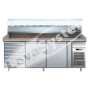 Banco Pizza Refrigerato 2 Porte 60x40 con Cassettiera Completo di Vetrinetta GN 1/4