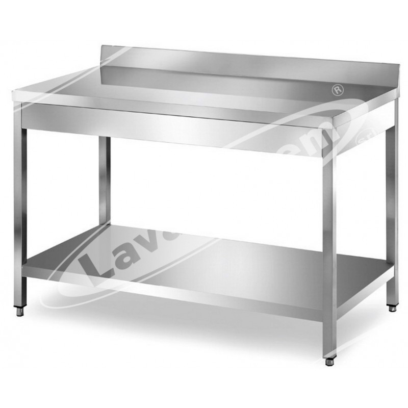 Tavolo Inox su Gambe con Ripiano e Alzatina cm 40x60x85