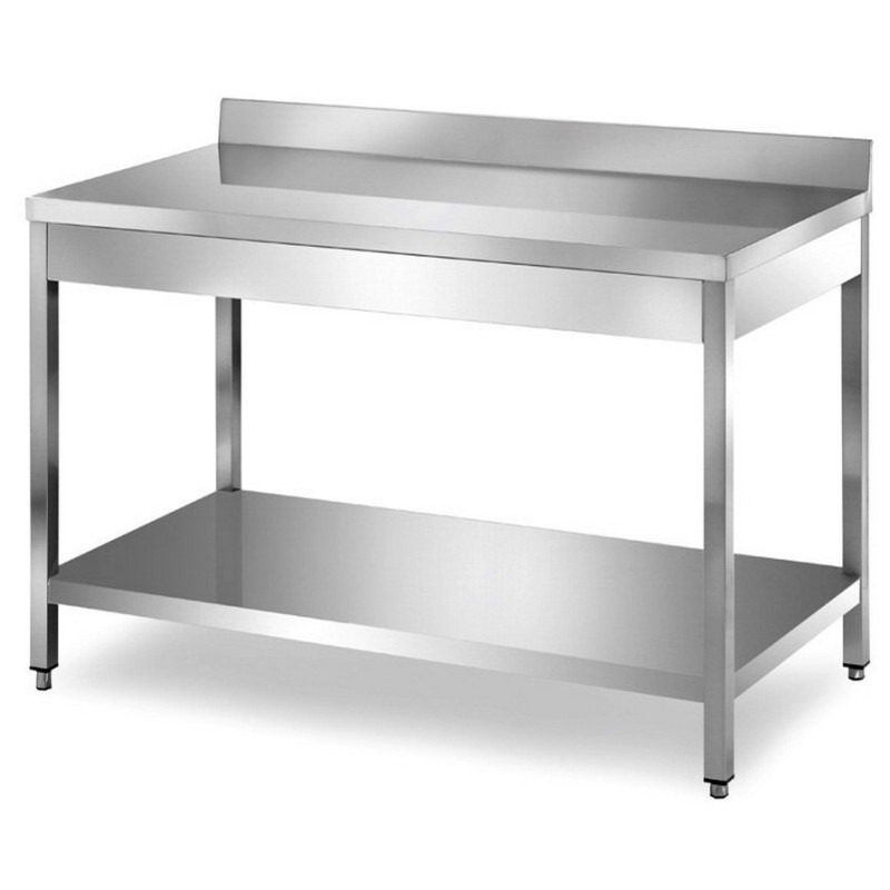 Tavolo Inox Professionale su Gambe con Ripiano e Alzatina cm 40x70x85 Tavolo Inox Professionale su Gambe con Ripiano e Alzatina cm 40x70x85