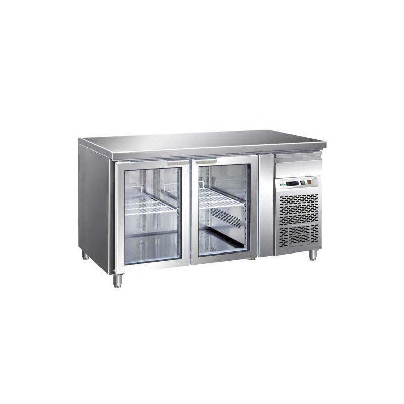 Tavolo Refrigerato 2 Porte in Vetro -2°+8° Ventilato cm 136x70x85 h