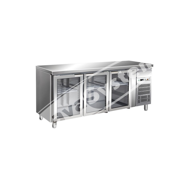 Tavolo Refrigerato 3 Porte in Vetro -2°+8° Ventilato cm 179,5x70x85 h