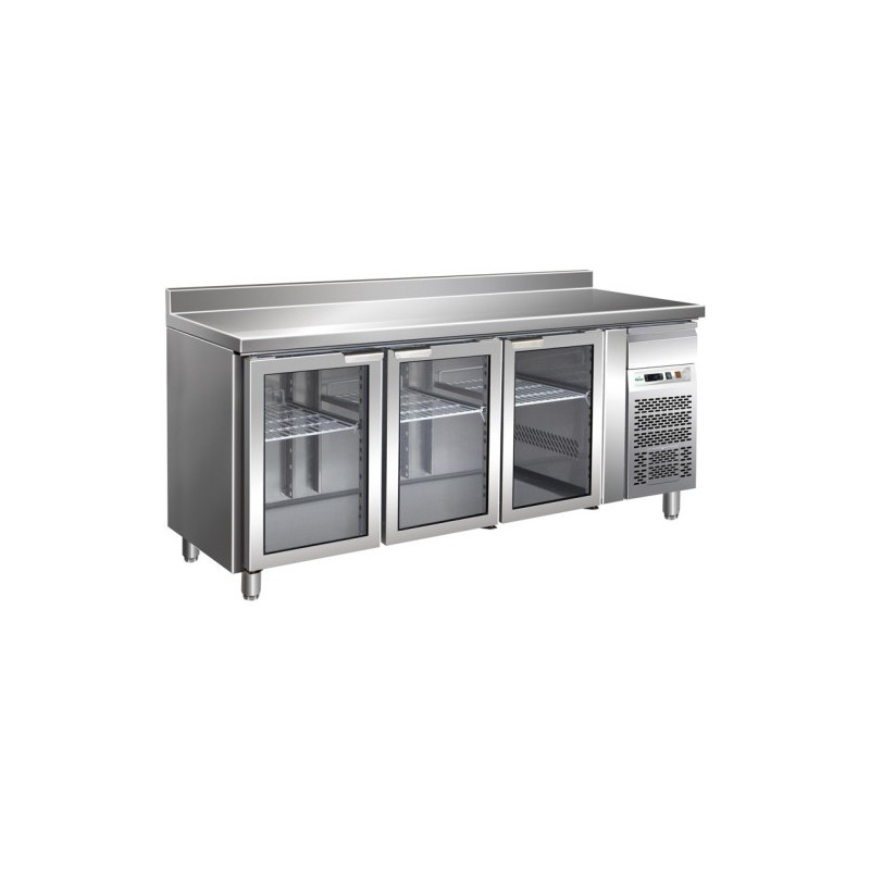 Tavolo Refrigerato 3 Porte in Vetro -2°+8° con Alzatina Ventilato