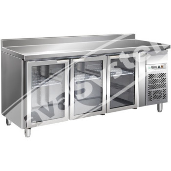Tavolo Refrigerato 3 Porte in Vetro -2°+8° con Alzatina Ventilato
