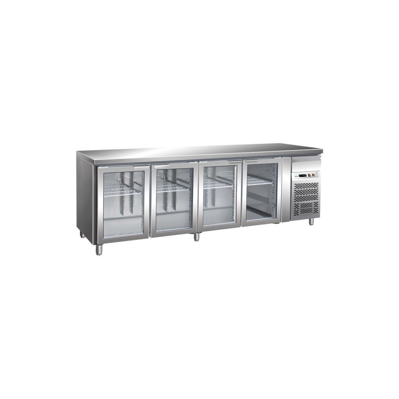 Tavolo Refrigerato 4 Porte in Vetro -2°+8° Ventilato cm 223x70x85 h