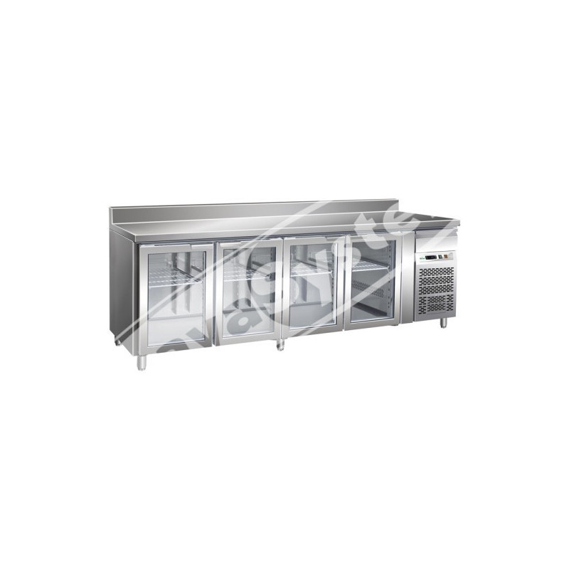 Tavolo Refrigerato 4 Porte in Vetro -2°+8° con Alzatina Ventilato