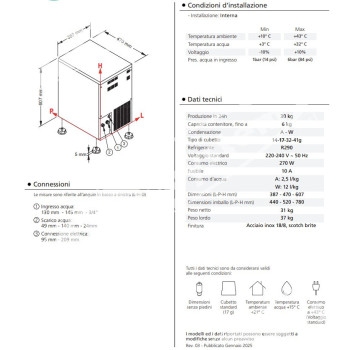 Produttori Automatici di Ghiaccio a Cubetti Pieni 32 Kg/24 h