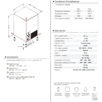 Fabbricatore di Ghiaccio a Cubetti Pieni 53 Kg/24h