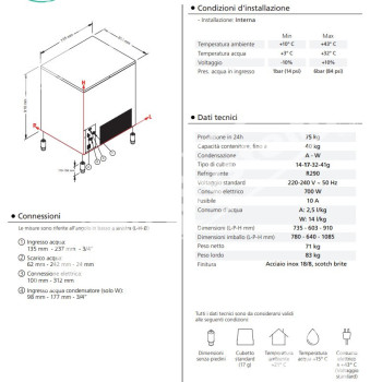 Produttore Automatico di Ghiaccio a Cubetti Pieni 88 Kg/24h