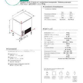 Produttore Automatico di Ghiaccio a Cubetti Pieni 88 Kg/24h